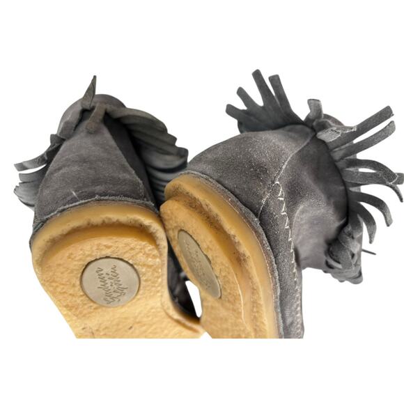 Gudrun Sjoden Suede Boots Moccasins Fringe Size 40 US 9.5 Gray Boho Hippie - Picture 9 of 15